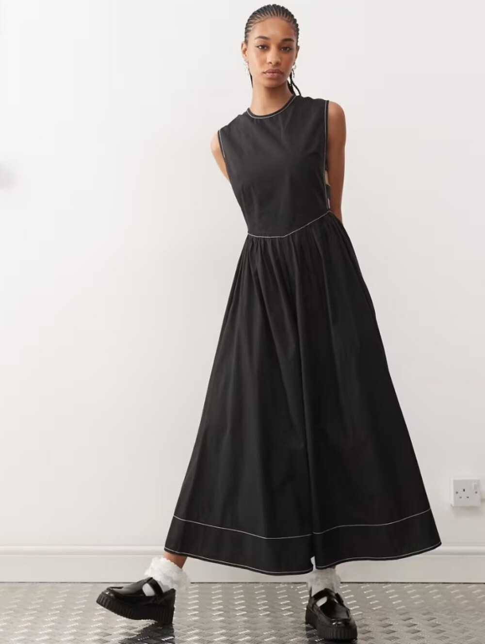 COLLUSION cotton midi dress with open side in black